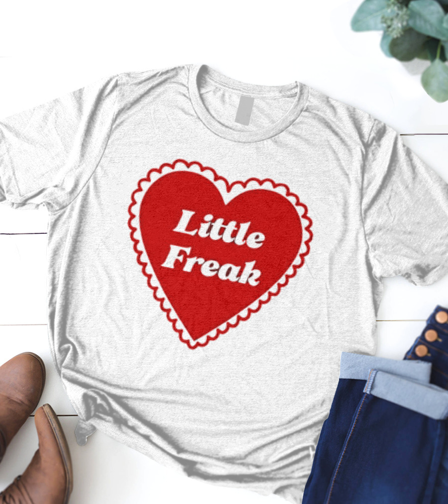 Little Freak Heart Red Scalloped Text T-Shirt