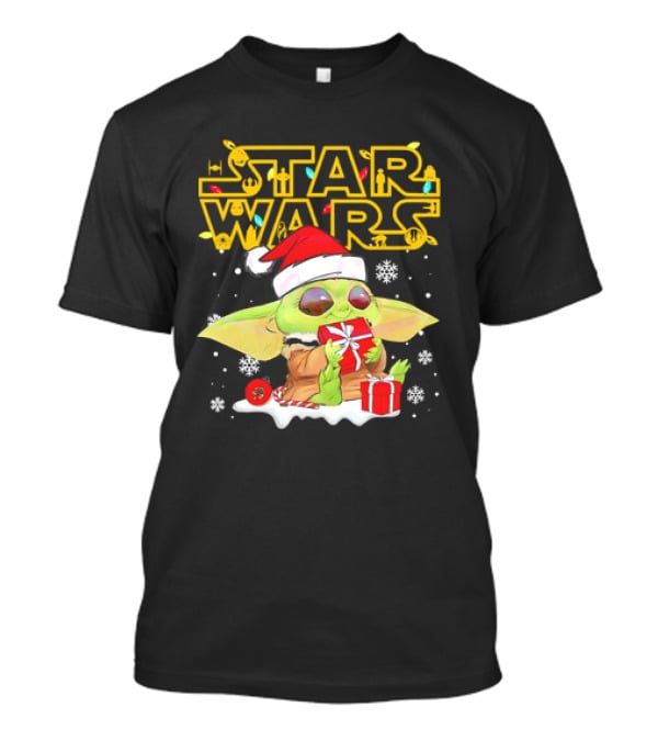 Star Wars Baby Yoda Christmas Santa Hat Snowflakes T-Shirt