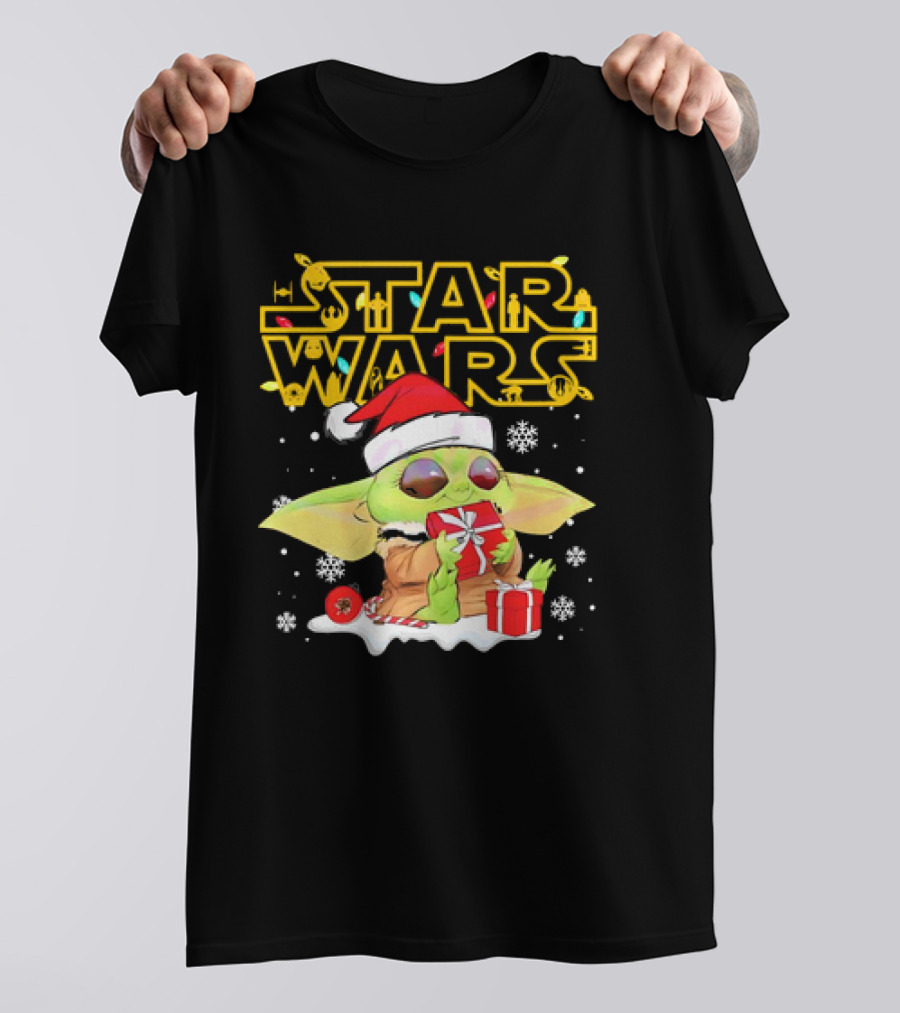 Star Wars Baby Yoda Christmas Santa Hat Snowflakes T-Shirt