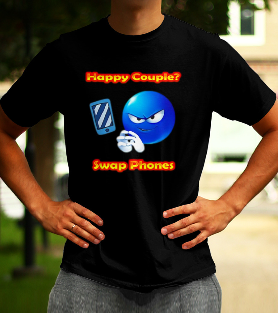 Happy Couple? Swap Phones Blue Emoji T-Shirt