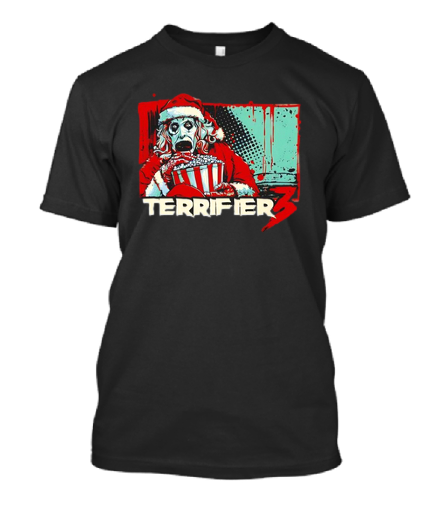 Terrifier 3 Santa Popcorn Horror Scene T-Shirt