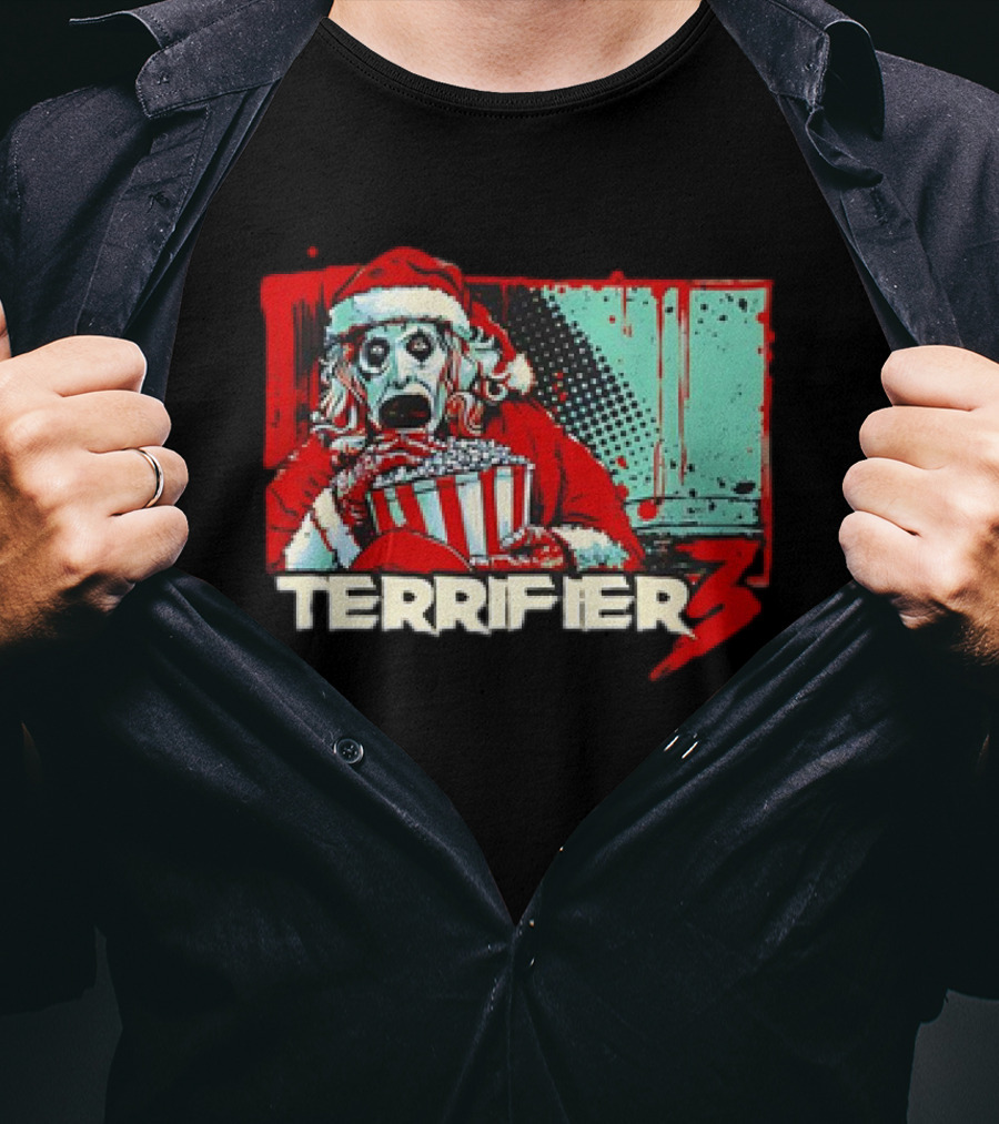 Terrifier 3 Santa Popcorn Horror Scene T-Shirt