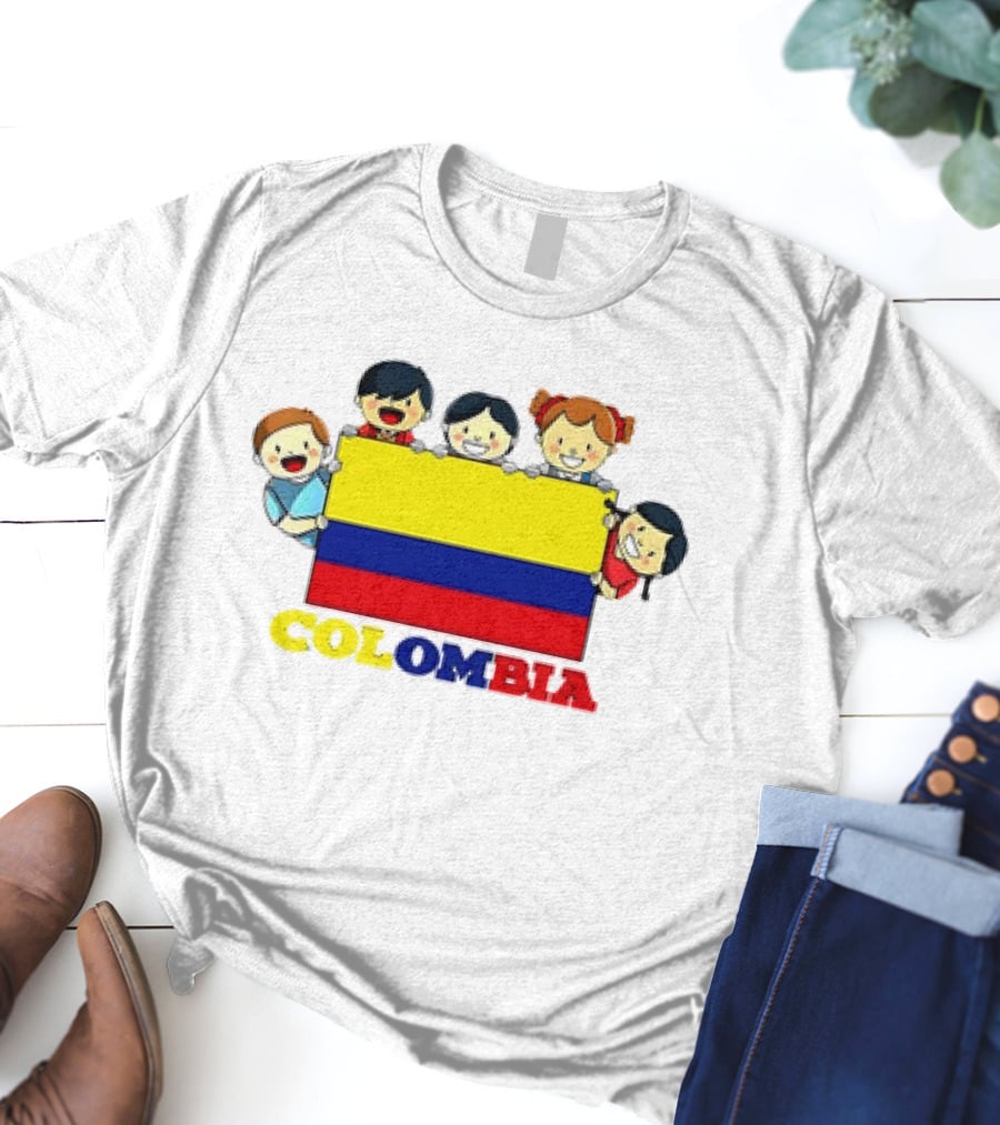 Colombia Flag Hispanic Heritage Month Cartoon Kids Colombian Flag T-Shirt