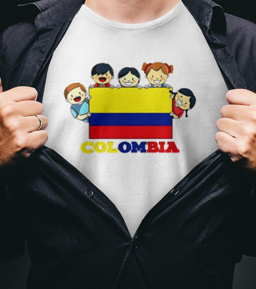 Colombia Flag Hispanic Heritage Month Cartoon Kids Colombian Flag T-Shirt