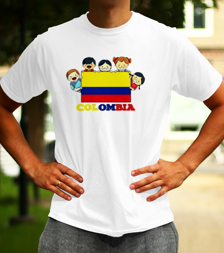 Colombia Flag Hispanic Heritage Month Cartoon Kids Colombian Flag T-Shirt