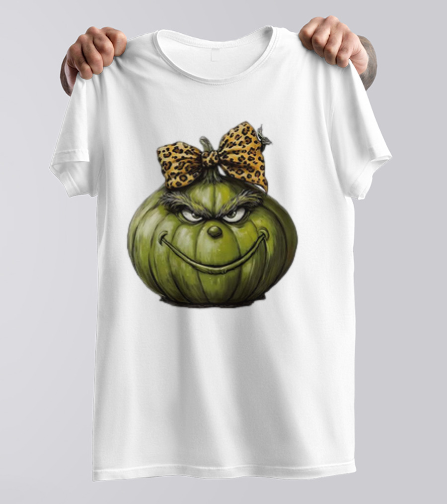 Retro Vintage Leopard Bow Grinch Pumpkin T-Shirt