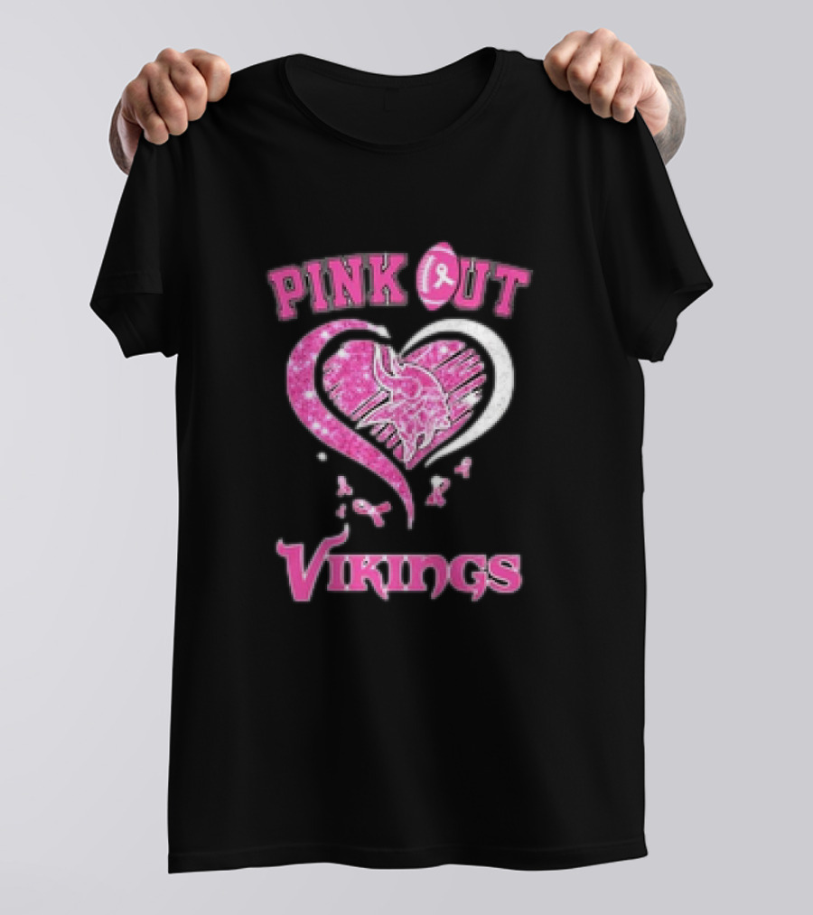 Minnesota Vikings Pink Out Heart Breast Cancer Awareness T-Shirt