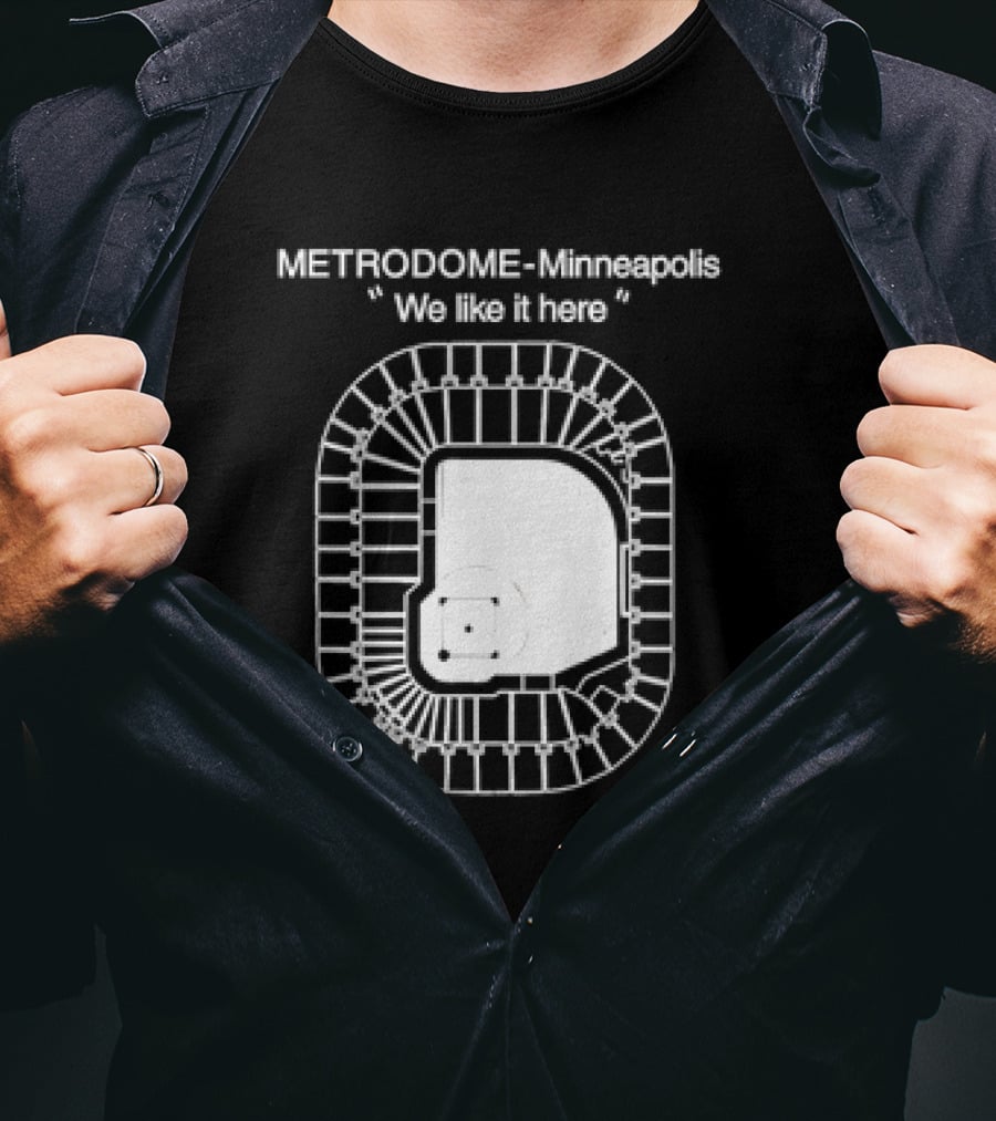 Metrodome Minneapolis We Like It Here Stadium Blueprint T-Shirt