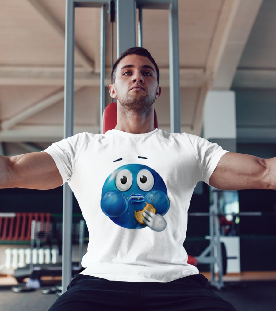 Blue Emoji With Cookie Meme T-Shirt