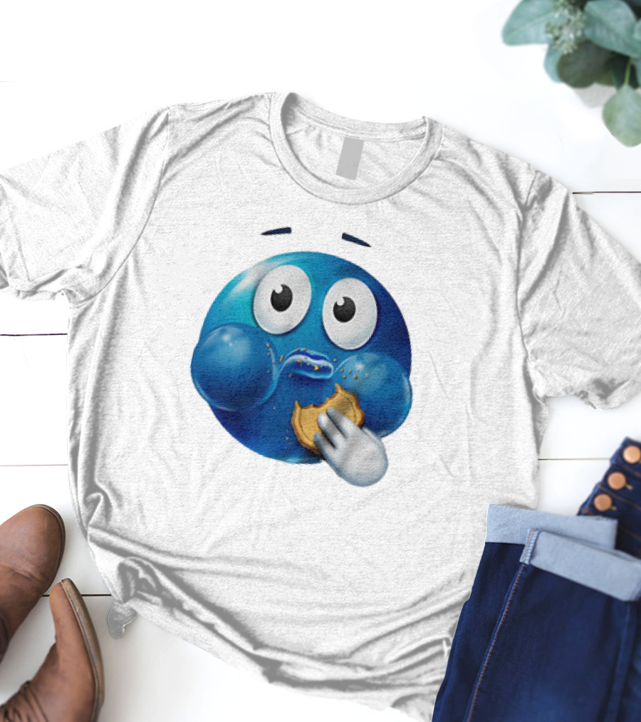 Blue Emoji With Cookie Meme T-Shirt