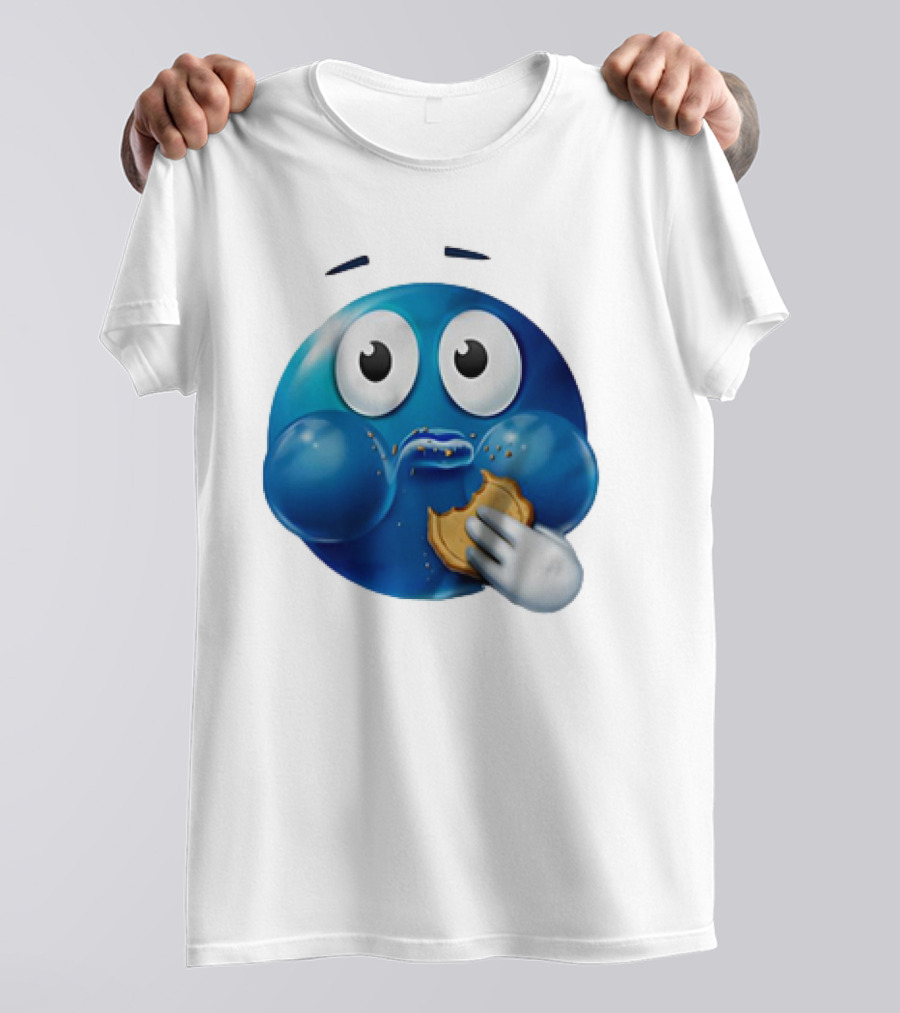 Blue Emoji With Cookie Meme T-Shirt
