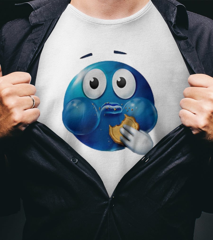 Blue Emoji With Cookie Meme T-Shirt