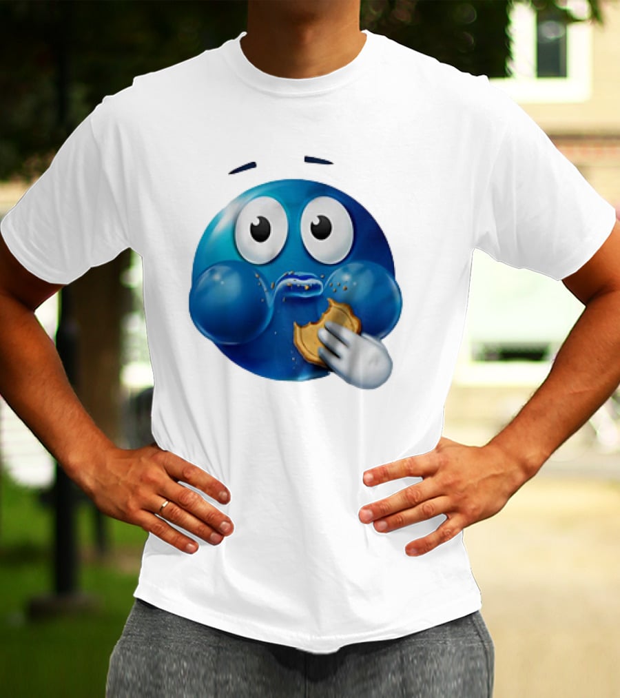 Blue Emoji With Cookie Meme T-Shirt