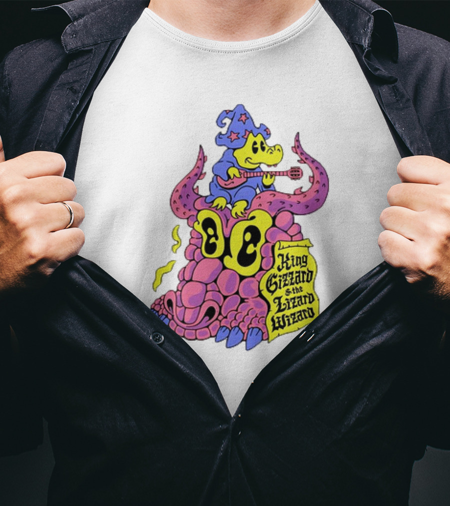 King Gizzard And The Lizard Wizard Gator Wizard Playing Guitar On Monster Head T-Shirt