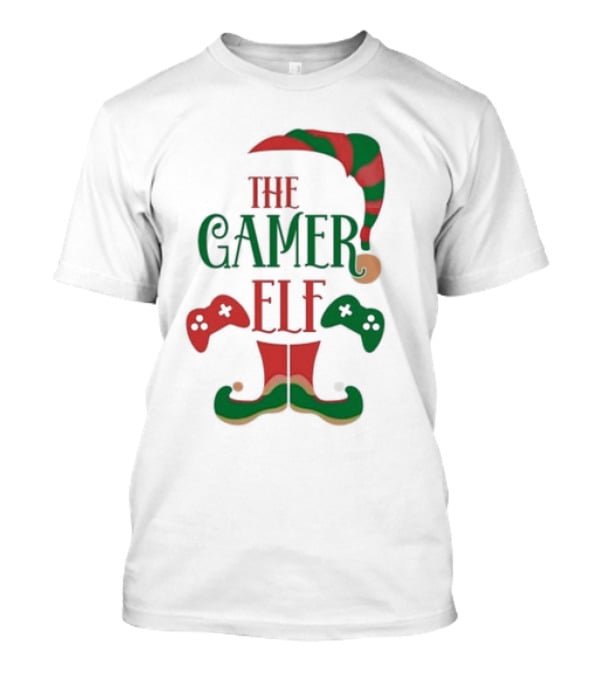 The Gamer Elf With Christmas Hat And Controllers T-Shirt