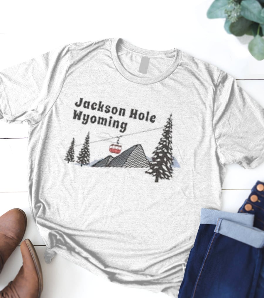 Jackson Hole Wyoming Mountain Gondola With Evergreen Trees And Ski Slope T-Shirt