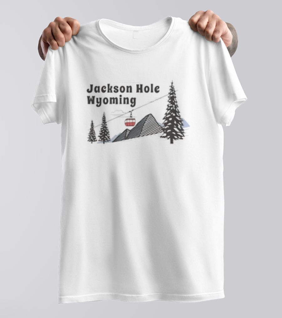Jackson Hole Wyoming Mountain Gondola With Evergreen Trees And Ski Slope T-Shirt