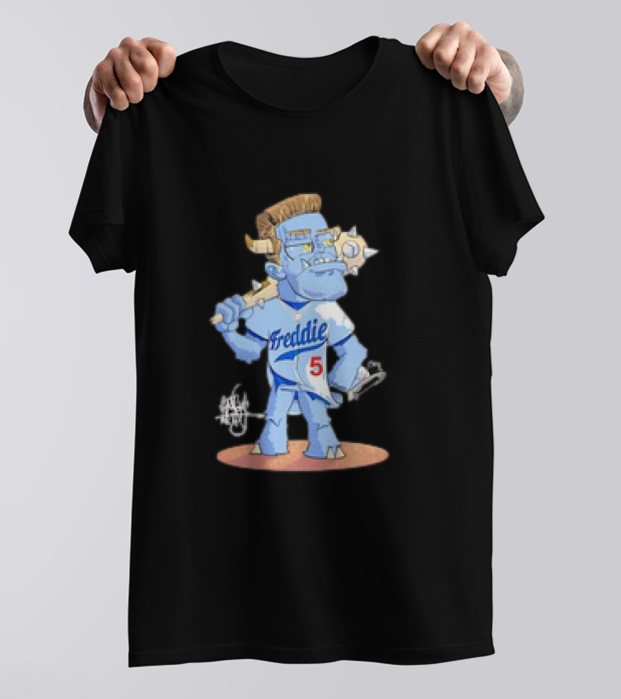 Monster Freddie Los Angeles Baseball Player Cartoon Character T-Shirt