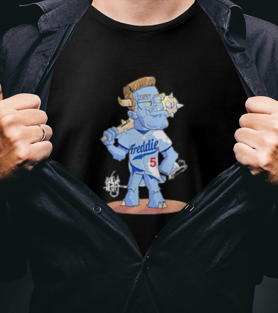 Monster Freddie Los Angeles Baseball Player Cartoon Character T-Shirt