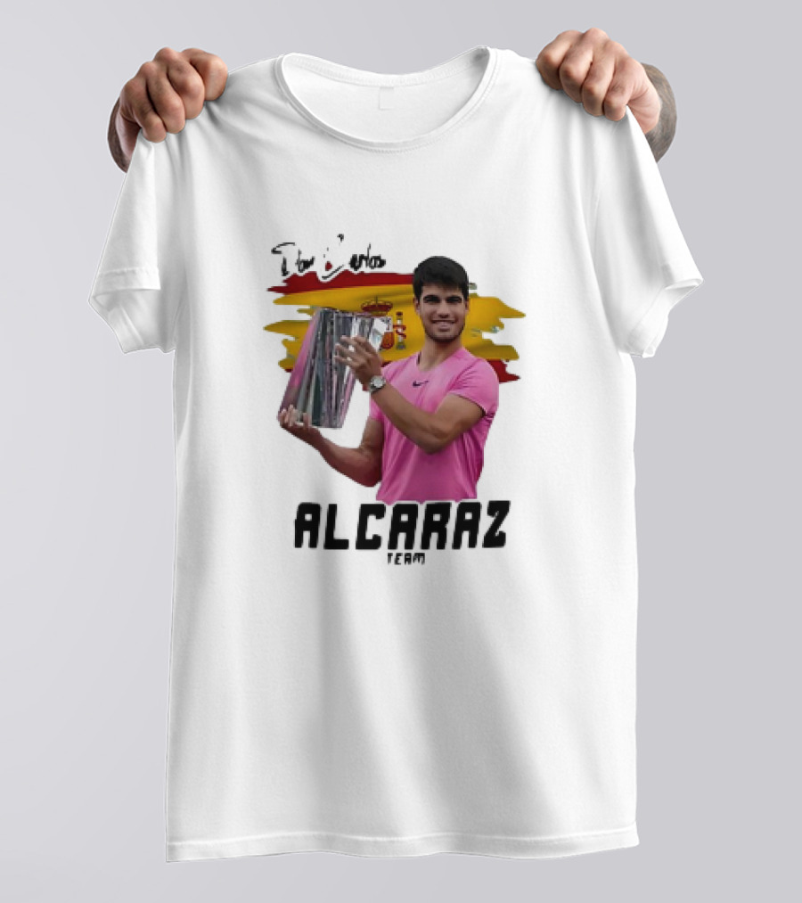 Don Carlos Alcaraz Team With Trophy And Spanish Flag T-Shirt