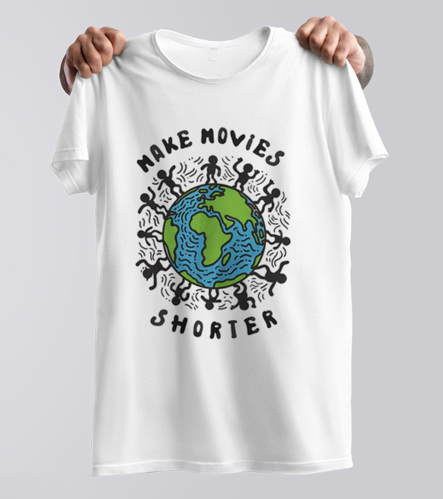 Make Movies Shorter Save The Planet Earth Surrounded By Dancing Figures T-Shirt