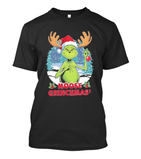 Moose Grinchmas Christmas Grinch Santa Hat Snowflakes T-Shirt