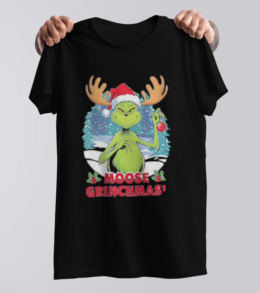 Moose Grinchmas Christmas Grinch Santa Hat Snowflakes T-Shirt