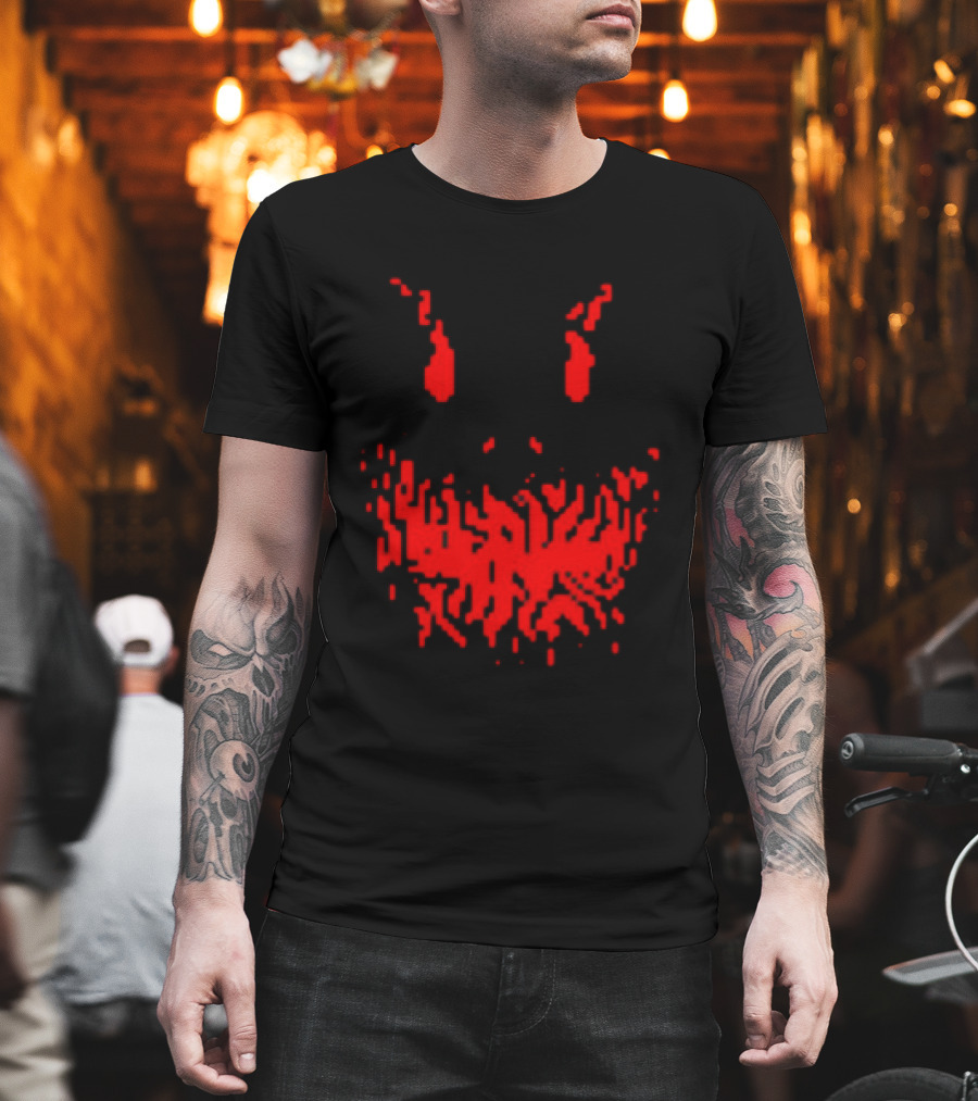 Scary Red Pixelated Joker Face T-Shirt