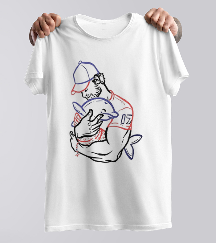 I Love You Dad Fish 17 Baseball Player Hugging Dolphin T-Shirt