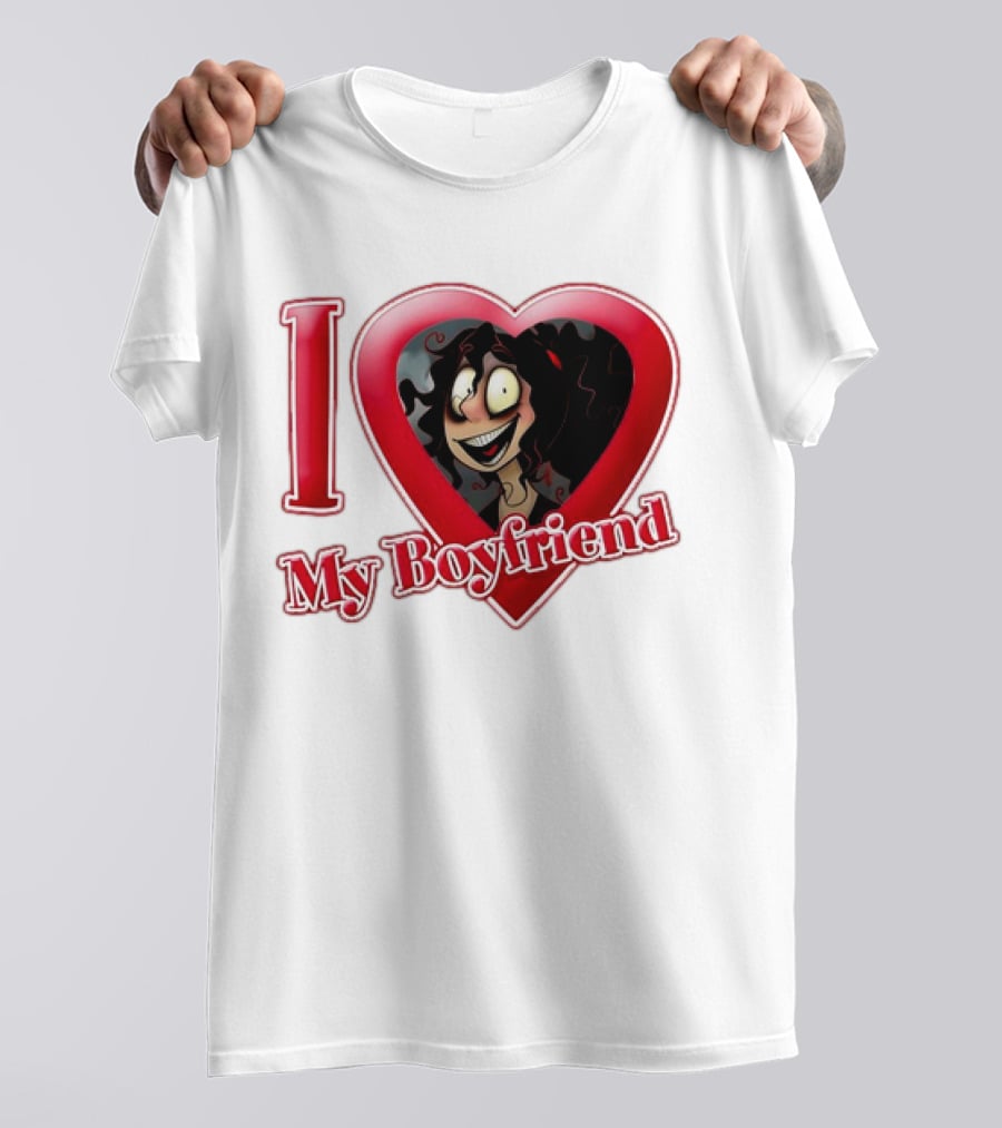 I Love My Boyfriend Heart Cartoon Face T-Shirt