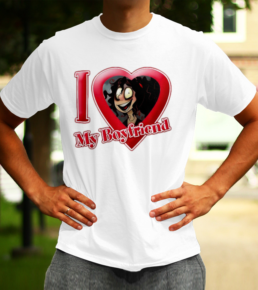 I Love My Boyfriend Heart Cartoon Face T-Shirt