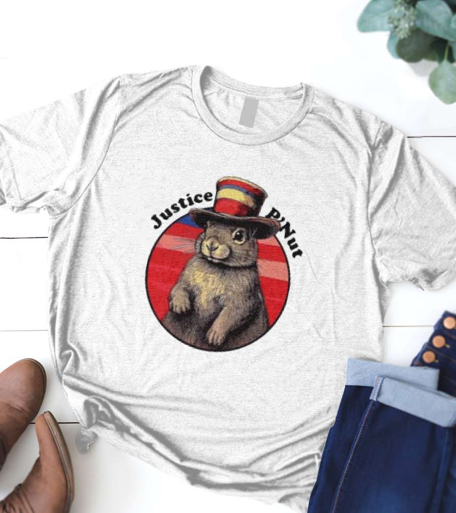 Justice P’Nut Squirrel Wearing Vintage Hat With Red Blue Stripes T-Shirt