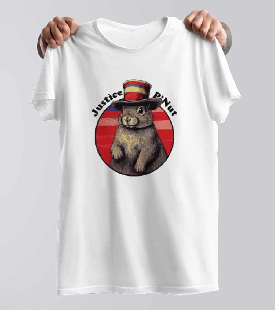 Justice P’Nut Squirrel Wearing Vintage Hat With Red Blue Stripes T-Shirt