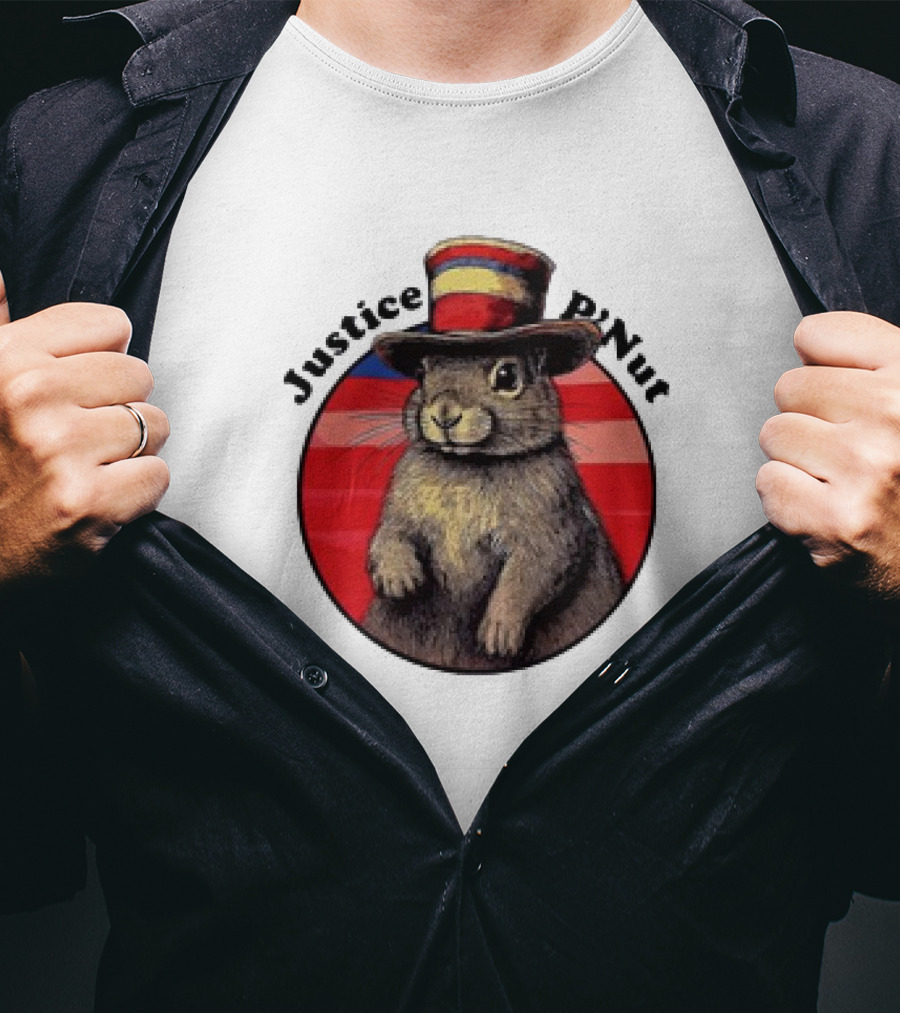 Justice P’Nut Squirrel Wearing Vintage Hat With Red Blue Stripes T-Shirt