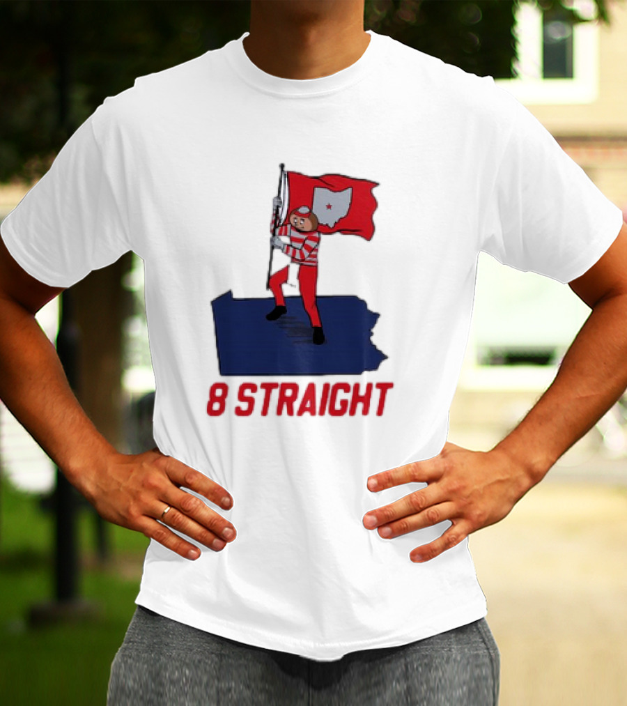 Ohio State Buckeyes Brutus Holding Flag 8 Straight T-Shirt