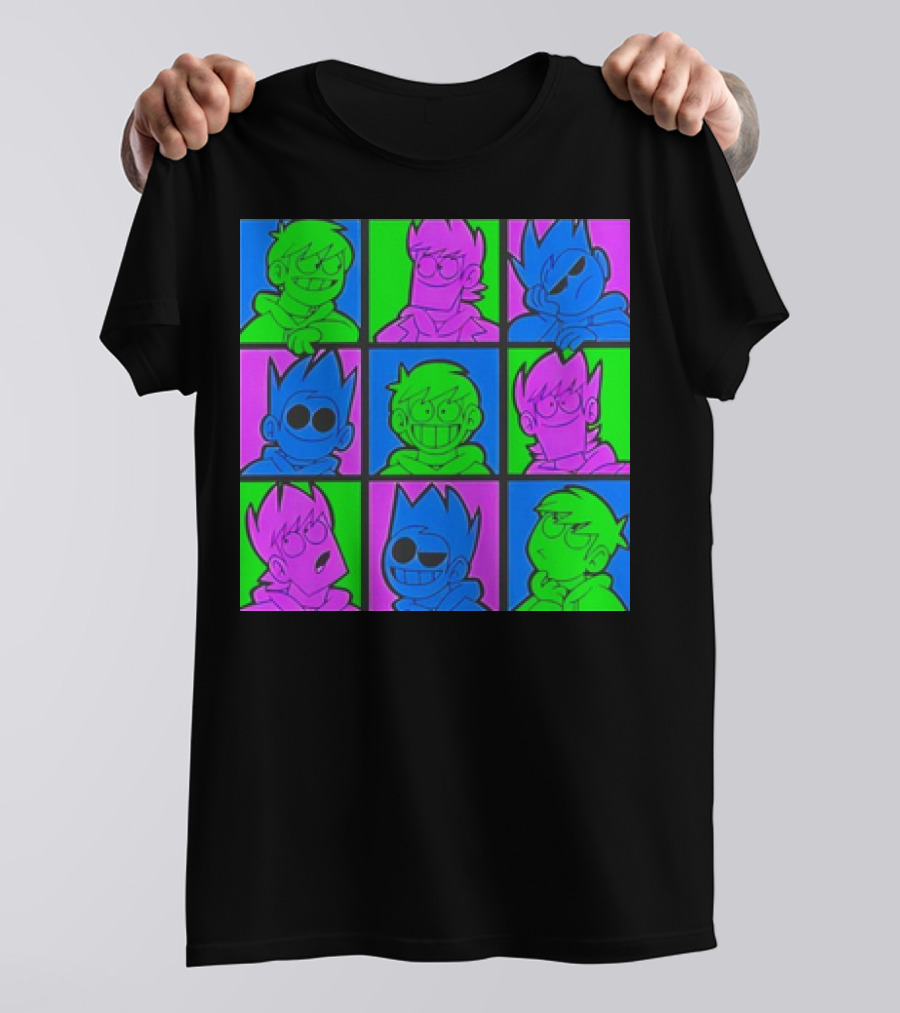 Eddsworld Sharkrobot Colorful Cartoon Characters 9-Panel Grid Pop T-Shirt