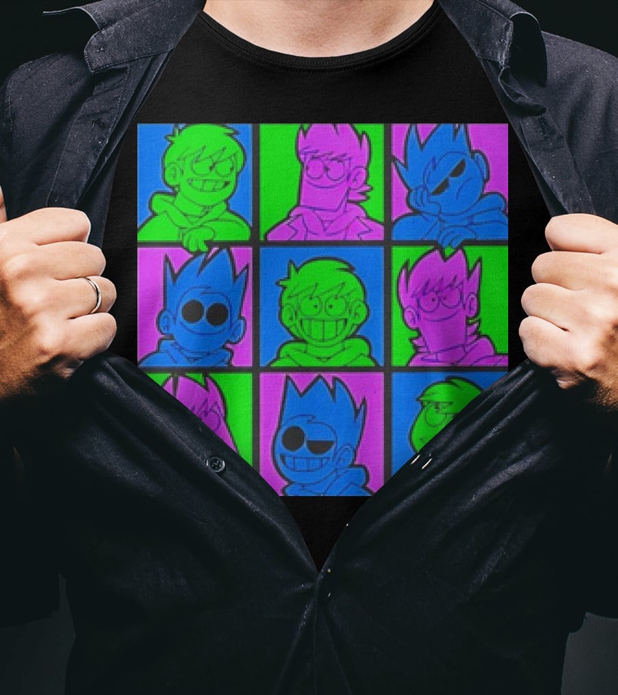 Eddsworld Sharkrobot Colorful Cartoon Characters 9-Panel Grid Pop T-Shirt