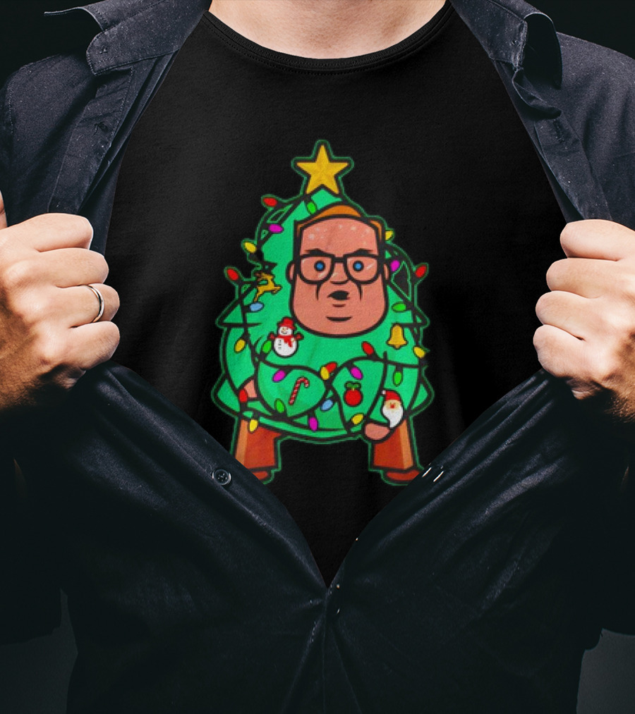 Foley Christmas Tree Lights Cartoon Character With Star And Decorated Ornaments T-Shirt