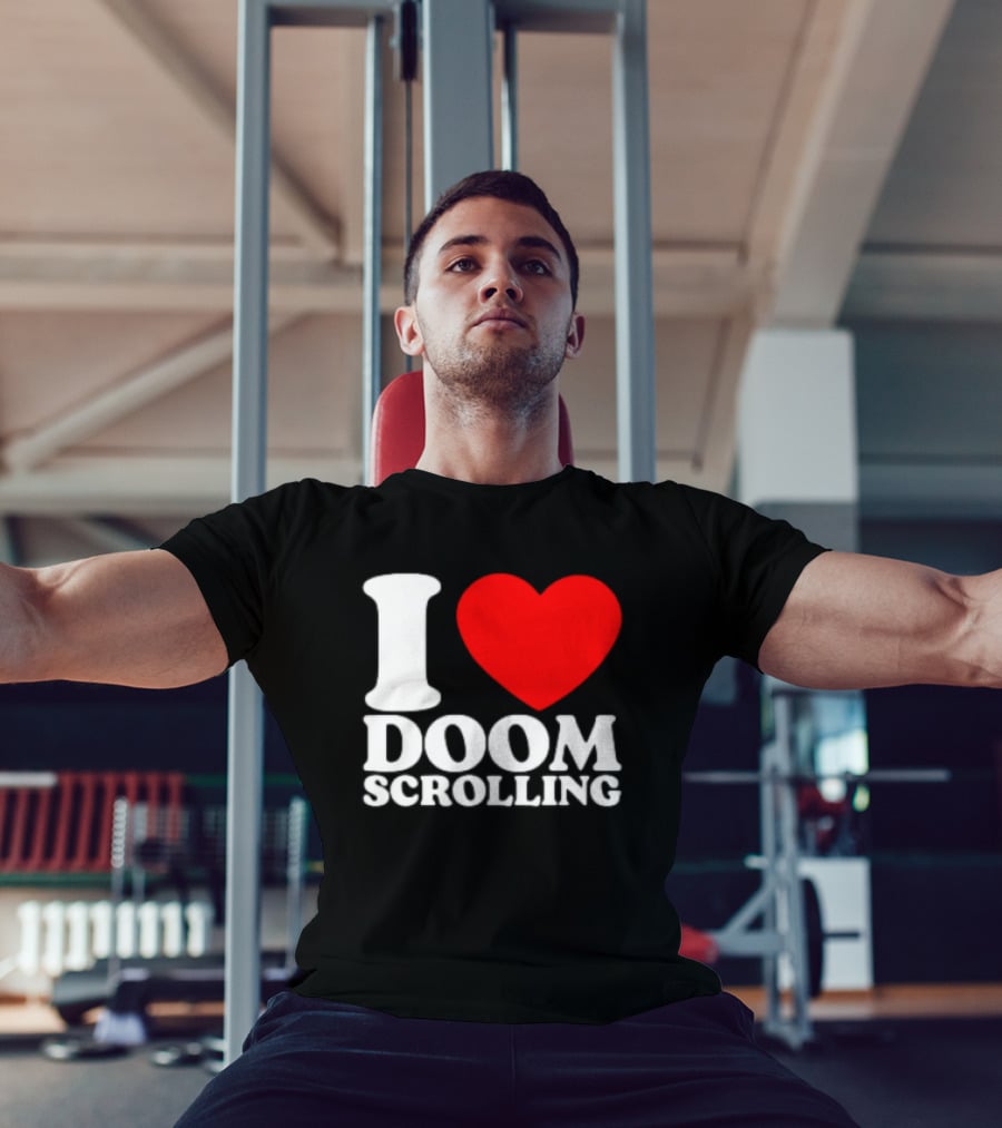 I Heart Doom Scrolling Bold White Text Red Heart T-Shirt