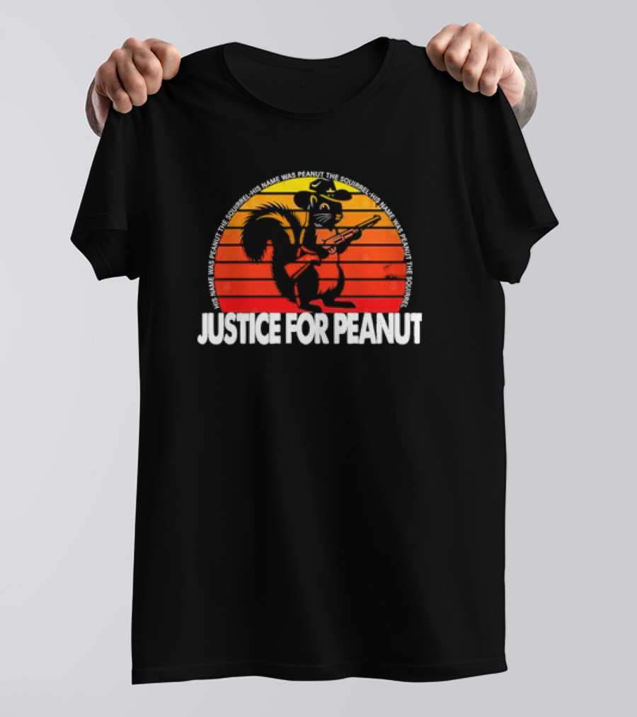 Justice For Peanut His Name Was Peanut The Squirrel Retro Sunset Squirrel With Hat And Gun T-Shirt