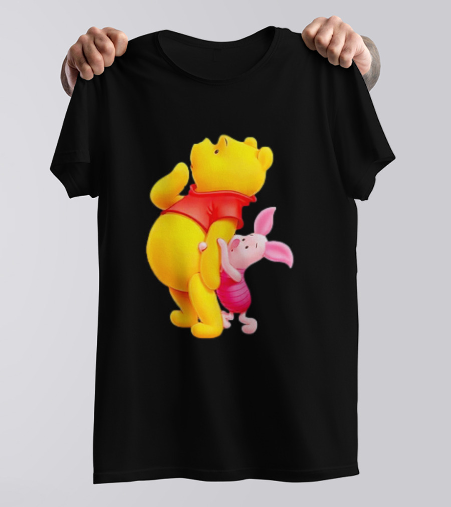 Winnie The Pooh And Piglet Best Friends Forever Hugging Playful Moment T-Shirt