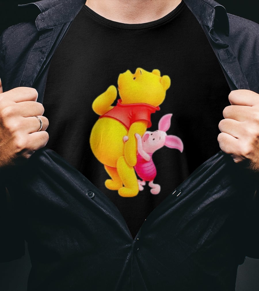 Winnie The Pooh And Piglet Best Friends Forever Hugging Playful Moment T-Shirt