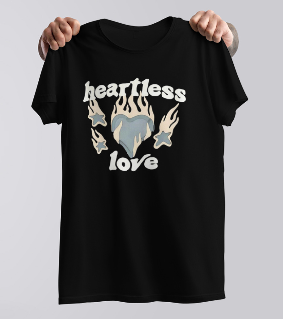 Heartless Love Flaming Heart And Stars T-Shirt