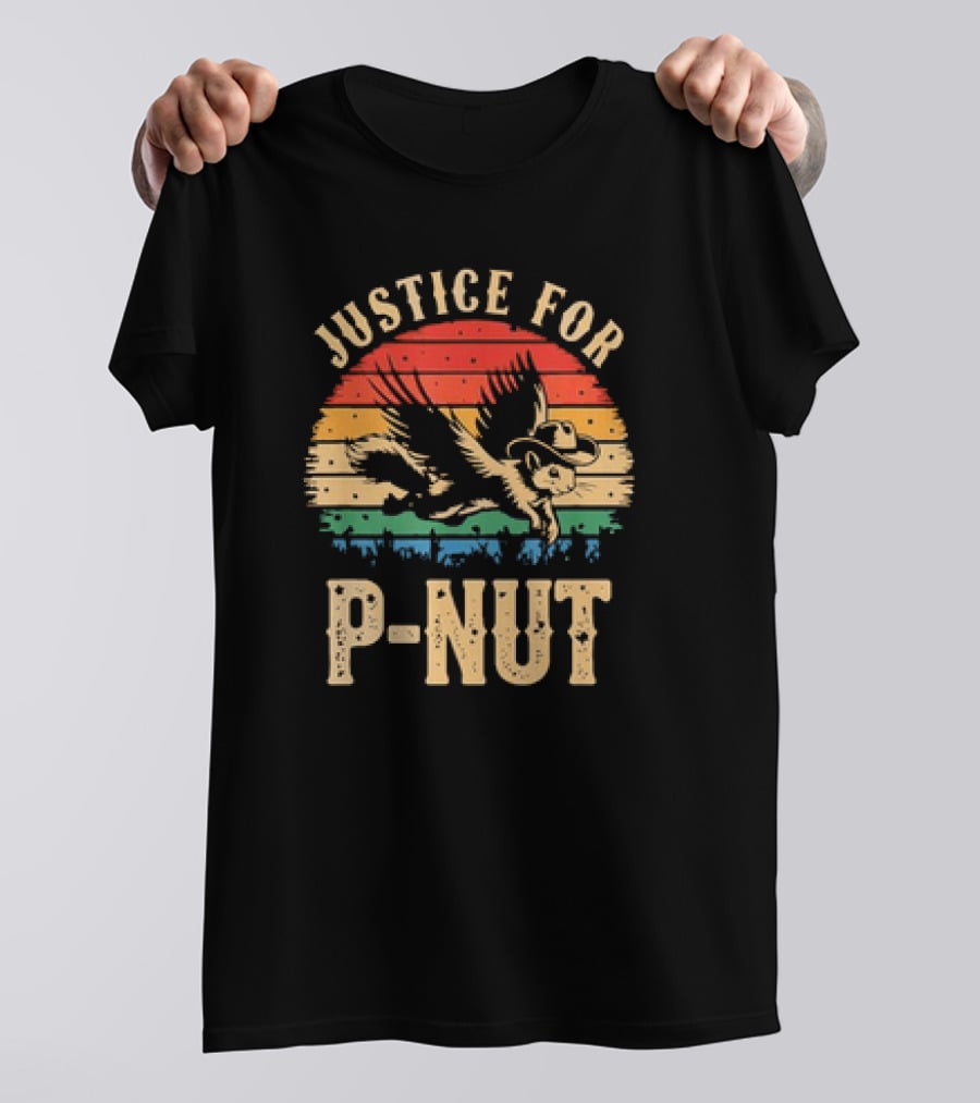 Justice For P-Nut Vintage Squirrel Lover Retro Sunset T-Shirt