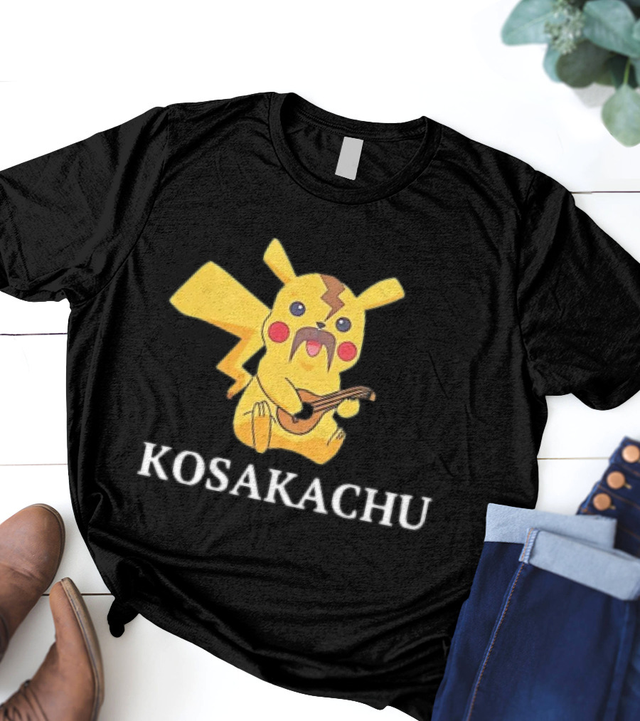 Kosakachu Pikachu Playing Guitar With Moustache T-Shirt