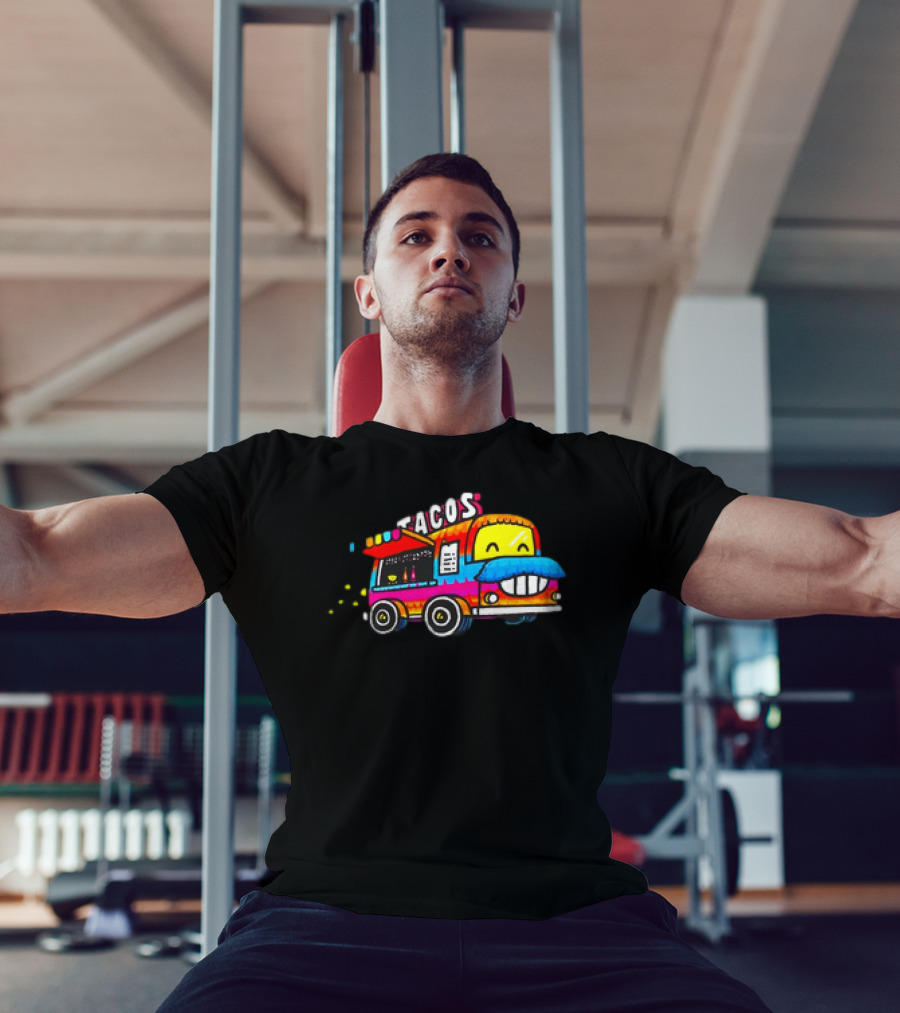 Tacos Tuesdays Colorful Food Truck With Happy Face T-Shirt