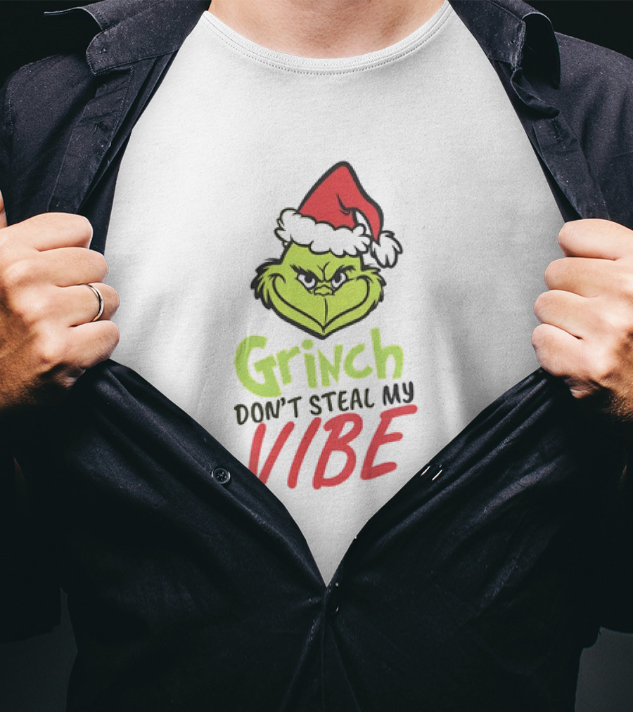Grinch Don’t Steal My Vibe Christmas Santa Hat T-Shirt