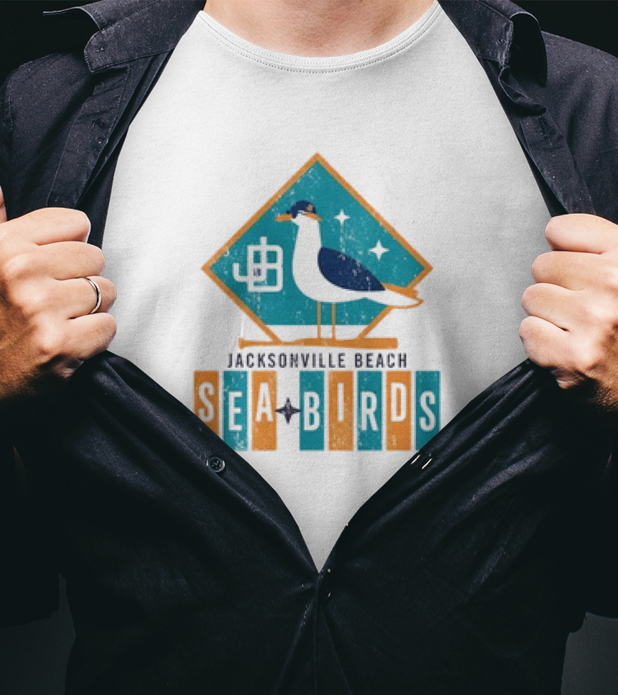 Hometown Collection Jacksonville Beach Sea Birds Logo With Geometric Diamond And Stylized Seagull T-Shirt