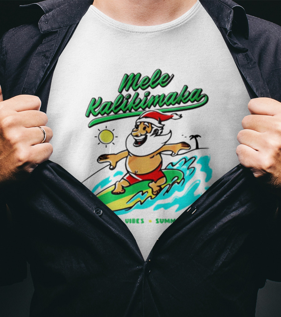 Mele Kalikimaka Santa Claus Surfing Christmas Vibes Summer Slides T-Shirt