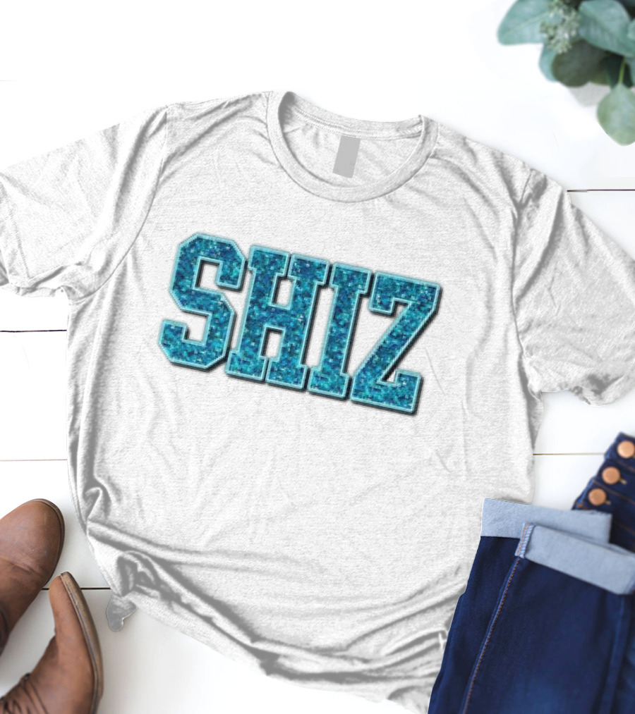 SHIZ Glitter Bold Blue Text T-Shirt